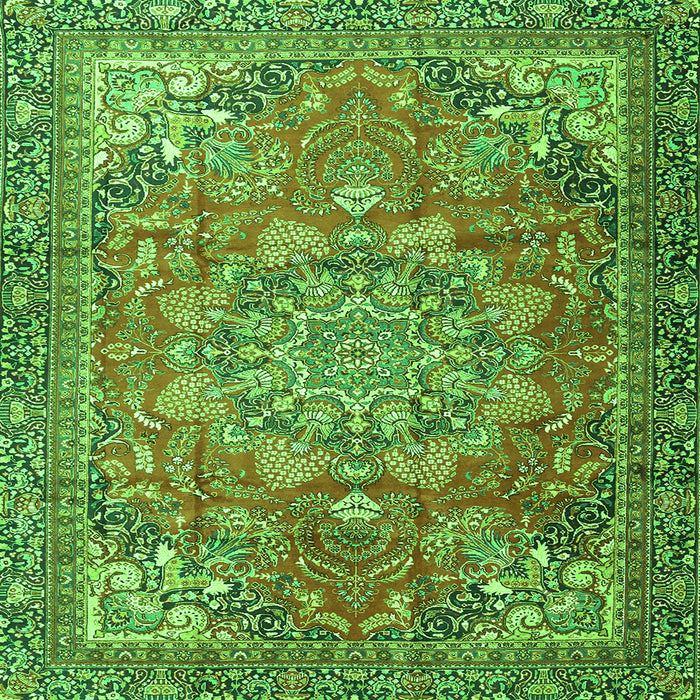 Round Machine Washable Medallion Green Traditional Area Rugs, wshtr4097grn