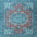 Square Machine Washable Medallion Light Blue Traditional Rug, wshtr4097lblu