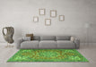 Machine Washable Medallion Green Traditional Area Rugs in a Living Room,, wshtr4097grn