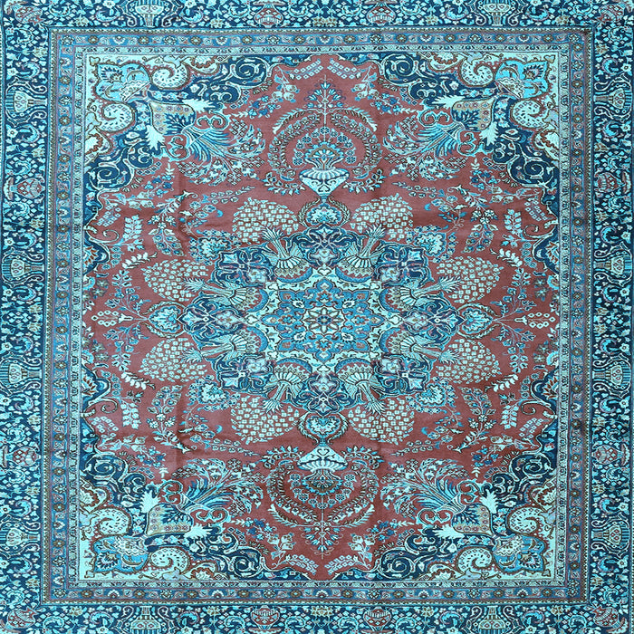 Square Medallion Light Blue Traditional Rug, tr4097lblu
