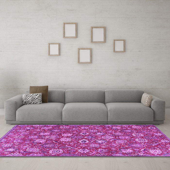 Machine Washable Persian Purple Traditional Area Rugs in a Living Room, wshtr4098pur