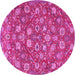 Round Machine Washable Persian Pink Traditional Rug, wshtr4098pnk