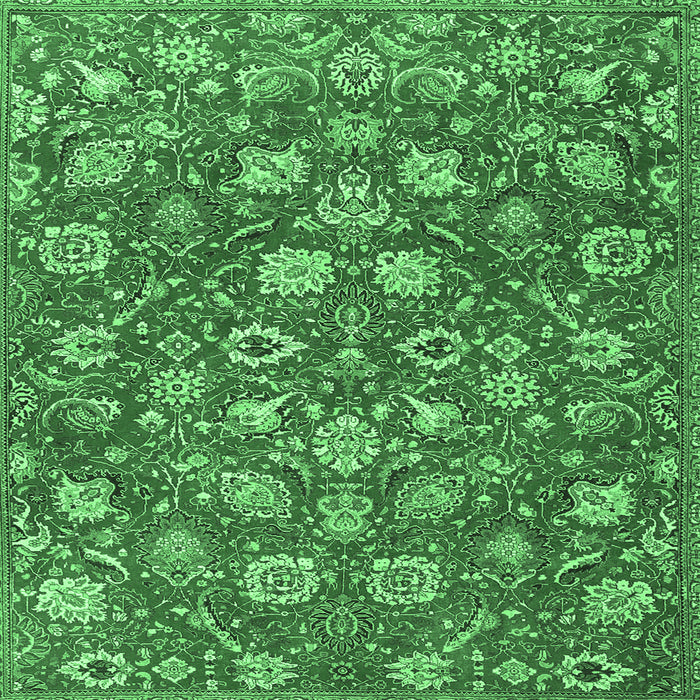 Square Machine Washable Persian Emerald Green Traditional Area Rugs, wshtr4098emgrn