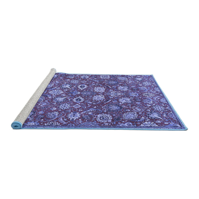 Sideview of Machine Washable Persian Blue Traditional Rug, wshtr4098blu