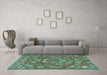 Machine Washable Persian Turquoise Traditional Area Rugs in a Living Room,, wshtr4098turq