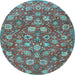 Round Machine Washable Persian Light Blue Traditional Rug, wshtr4098lblu