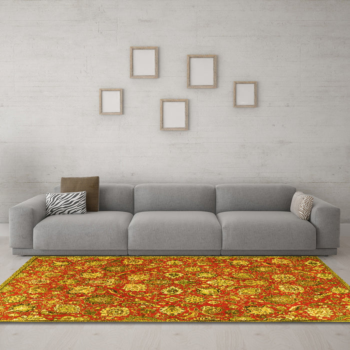 Machine Washable Persian Yellow Traditional Rug in a Living Room, wshtr4098yw