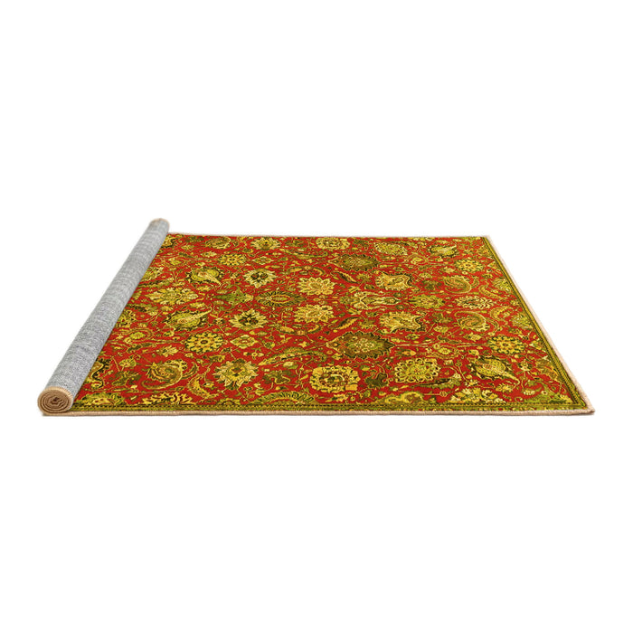 Sideview of Machine Washable Persian Yellow Traditional Rug, wshtr4098yw