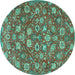 Round Persian Turquoise Traditional Rug, tr4098turq