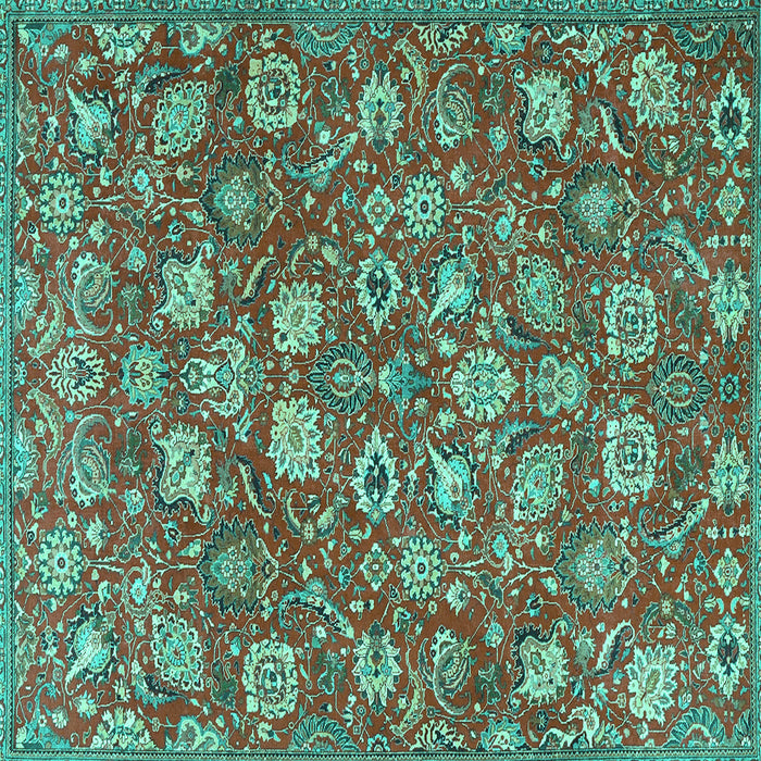 Square Machine Washable Persian Turquoise Traditional Area Rugs, wshtr4098turq