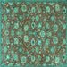 Square Machine Washable Persian Turquoise Traditional Area Rugs, wshtr4098turq