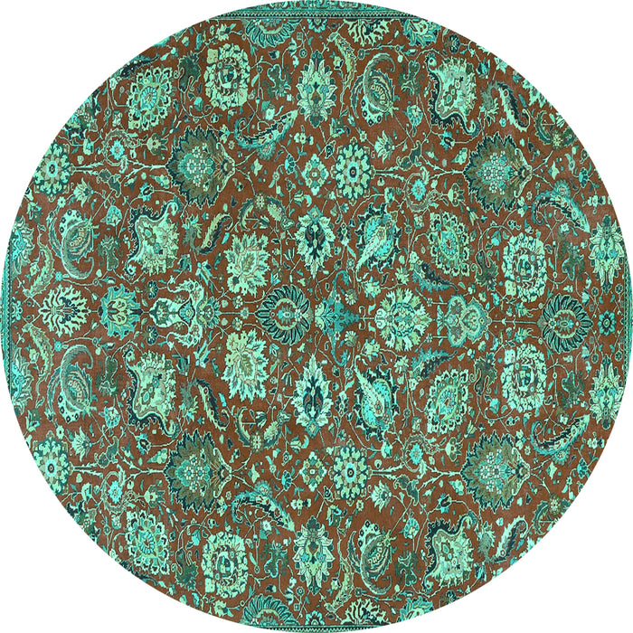 Round Machine Washable Persian Turquoise Traditional Area Rugs, wshtr4098turq
