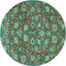 Round Machine Washable Persian Turquoise Traditional Area Rugs, wshtr4098turq