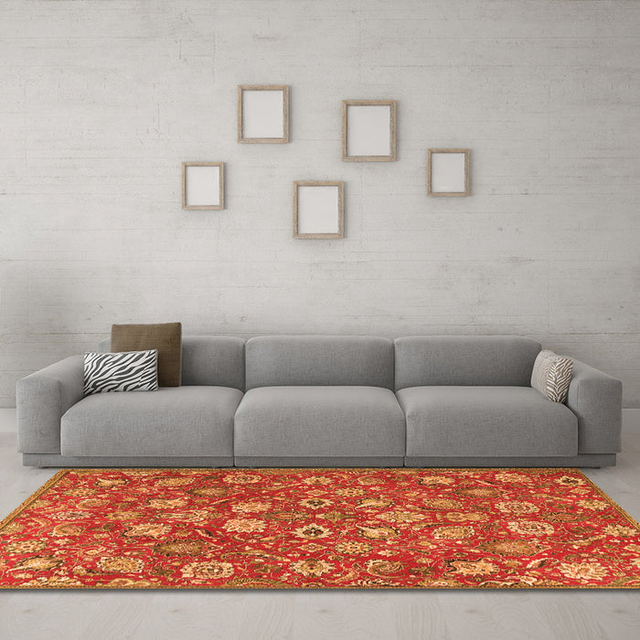 Machine Washable Persian Orange Traditional Area Rugs in a Living Room, wshtr4098org