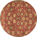 Round Machine Washable Persian Brown Traditional Rug, wshtr4098brn