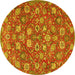 Round Machine Washable Persian Yellow Traditional Rug, wshtr4098yw