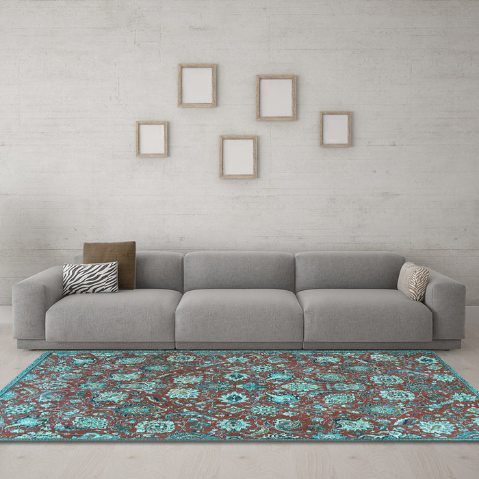 Machine Washable Persian Light Blue Traditional Rug in a Living Room, wshtr4098lblu