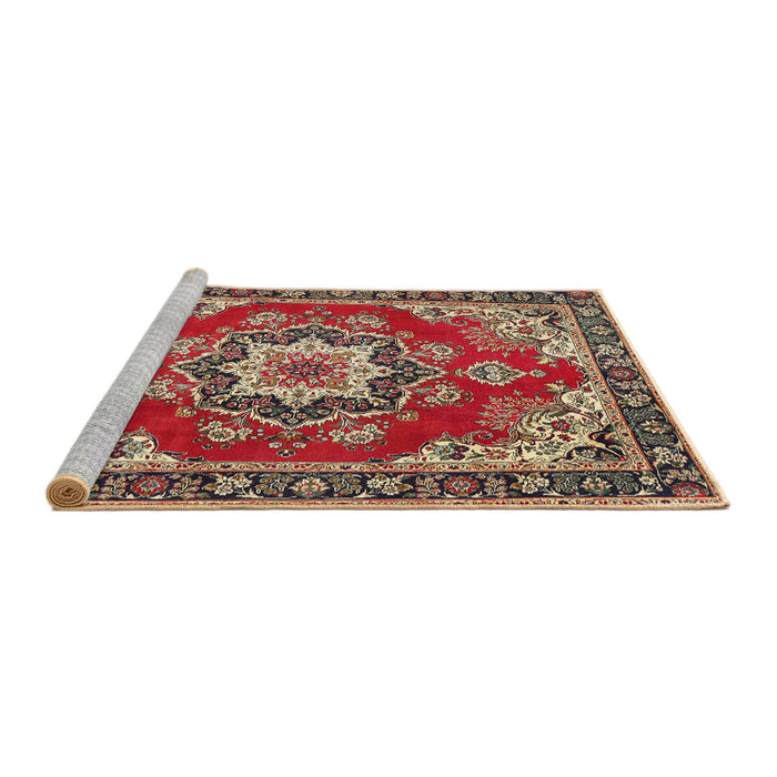 Sideview of Machine Washable Traditional Tomato Red Rug, wshtr4099