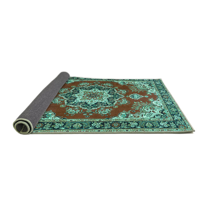 Sideview of Medallion Turquoise Traditional Rug, tr4099turq