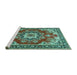 Sideview of Machine Washable Medallion Turquoise Traditional Area Rugs, wshtr4099turq