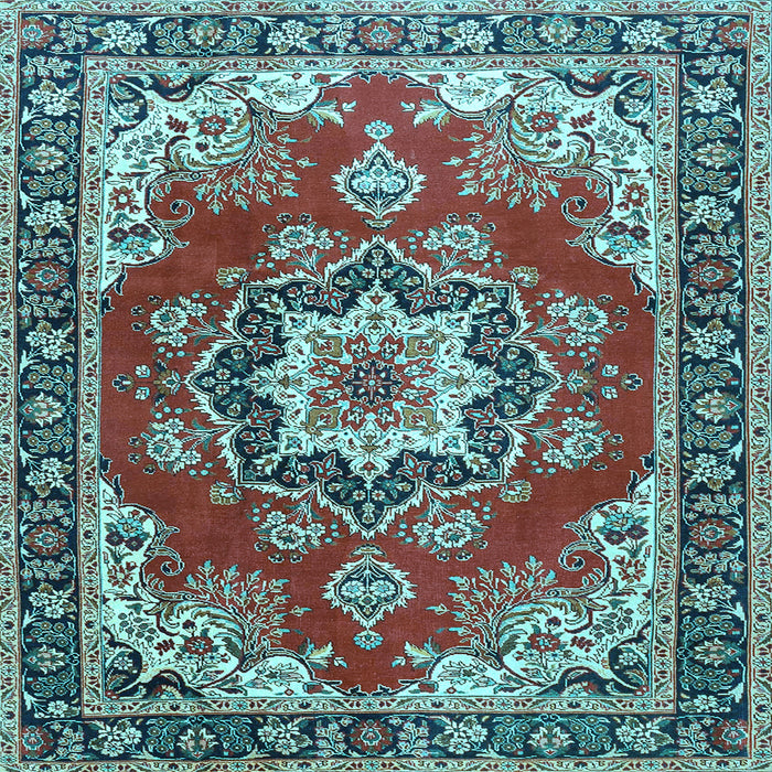 Square Machine Washable Medallion Light Blue Traditional Rug, wshtr4099lblu