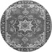 Machine Washable Medallion Gray Traditional Rug, wshtr4099gry