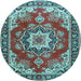 Round Medallion Light Blue Traditional Rug, tr4099lblu