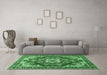 Machine Washable Medallion Emerald Green Traditional Area Rugs in a Living Room,, wshtr4099emgrn