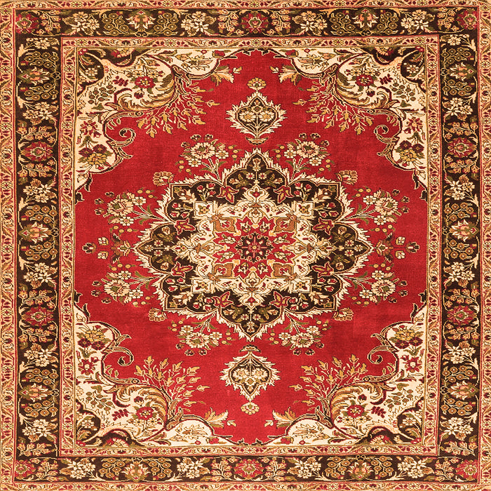 Round Machine Washable Medallion Orange Traditional Area Rugs, wshtr4099org