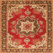 Round Machine Washable Medallion Orange Traditional Area Rugs, wshtr4099org