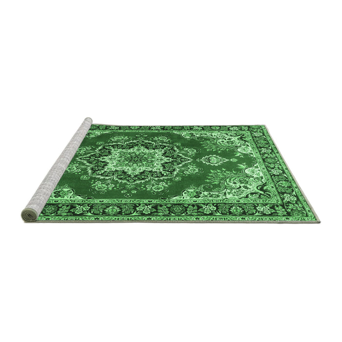 Sideview of Machine Washable Medallion Emerald Green Traditional Area Rugs, wshtr4099emgrn