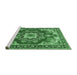 Sideview of Machine Washable Medallion Emerald Green Traditional Area Rugs, wshtr4099emgrn