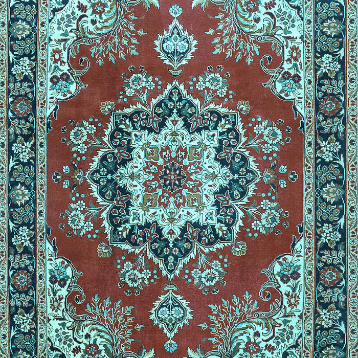 Machine Washable Medallion Light Blue Traditional Rug, wshtr4099lblu