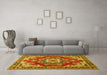 Machine Washable Medallion Yellow Traditional Rug in a Living Room, wshtr4099yw