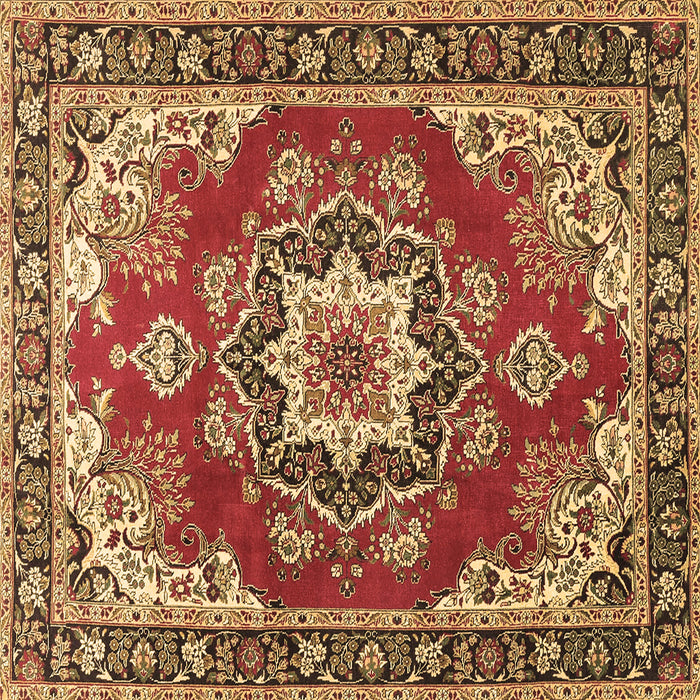 Square Machine Washable Medallion Brown Traditional Rug, wshtr4099brn