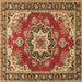 Square Machine Washable Medallion Brown Traditional Rug, wshtr4099brn