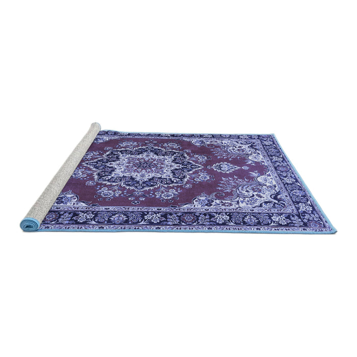 Sideview of Machine Washable Medallion Blue Traditional Rug, wshtr4099blu