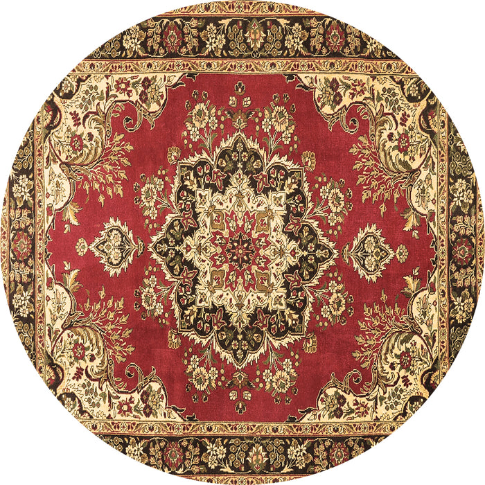Round Machine Washable Medallion Brown Traditional Rug, wshtr4099brn