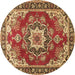 Round Machine Washable Medallion Brown Traditional Rug, wshtr4099brn