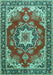 Machine Washable Medallion Turquoise Traditional Area Rugs, wshtr4099turq