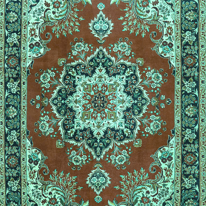 Machine Washable Medallion Turquoise Traditional Area Rugs, wshtr4099turq