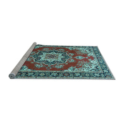 Sideview of Machine Washable Medallion Light Blue Traditional Rug, wshtr4099lblu