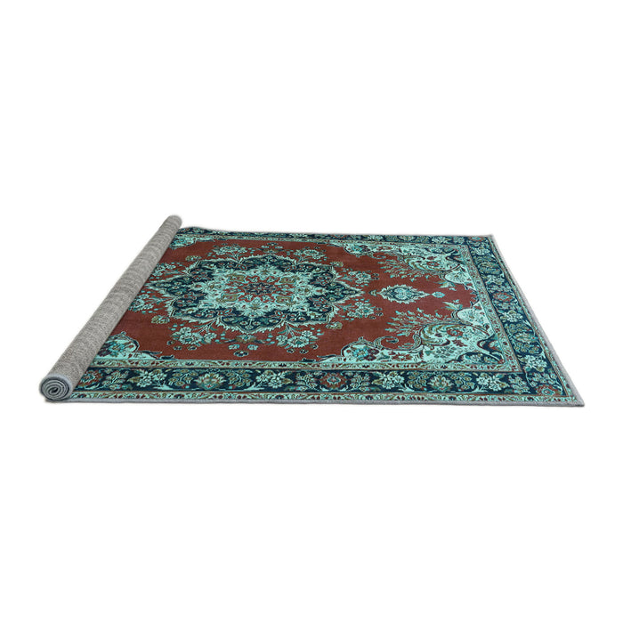 Sideview of Machine Washable Medallion Light Blue Traditional Rug, wshtr4099lblu