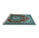 Sideview of Machine Washable Medallion Light Blue Traditional Rug, wshtr4099lblu