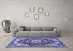 Machine Washable Medallion Blue Traditional Rug in a Living Room, wshtr4099blu