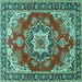 Square Machine Washable Medallion Turquoise Traditional Area Rugs, wshtr4099turq