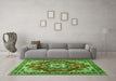 Machine Washable Medallion Green Traditional Area Rugs in a Living Room,, wshtr4099grn