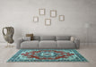 Machine Washable Medallion Light Blue Traditional Rug in a Living Room, wshtr4099lblu