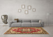 Machine Washable Medallion Brown Traditional Rug in a Living Room,, wshtr4099brn