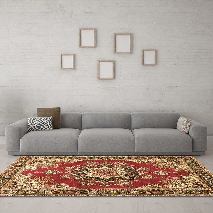 Machine Washable Medallion Brown Traditional Rug in a Living Room,, wshtr4099brn